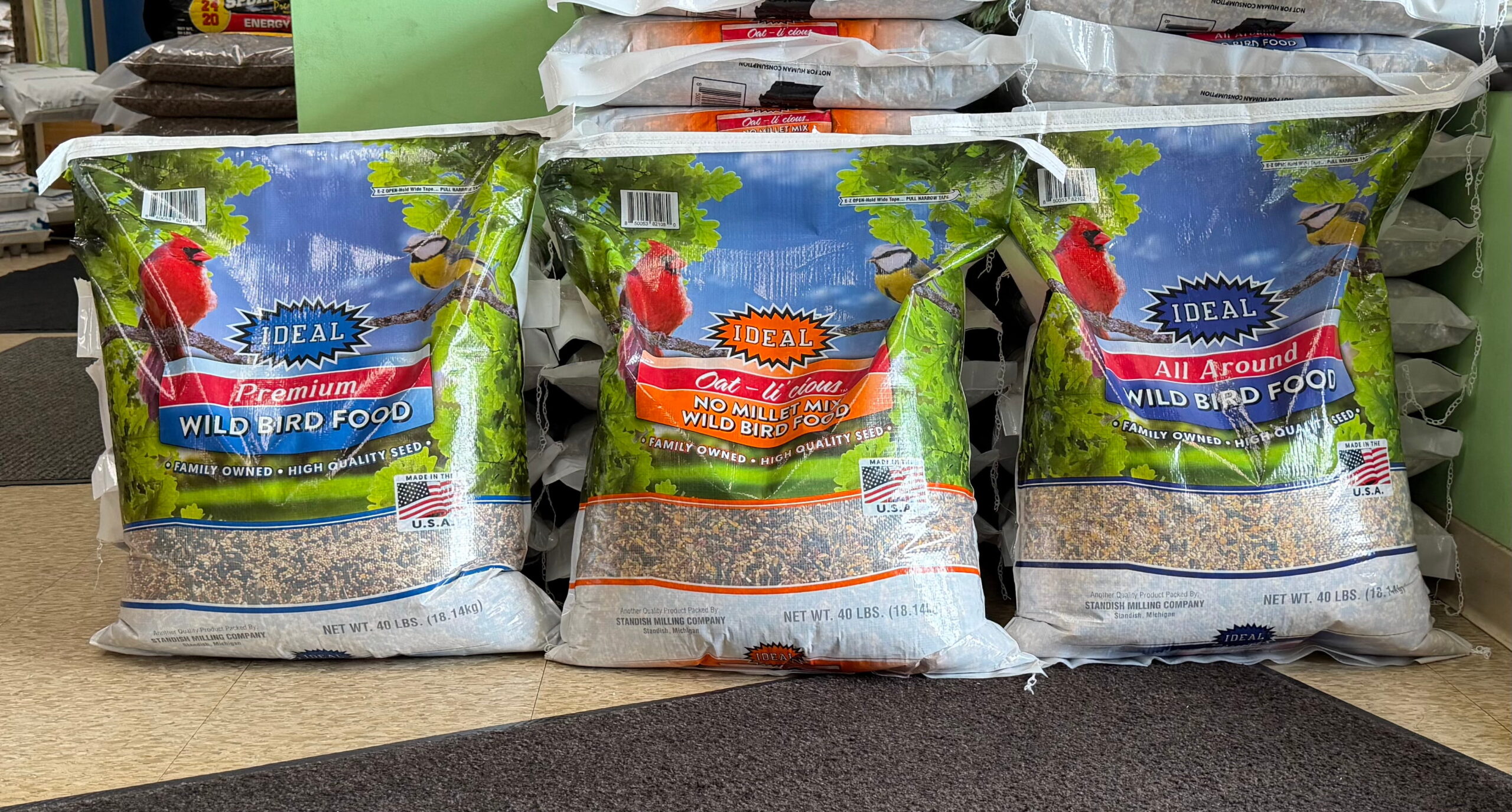 40lb. Ideal Premium, No-Corn, Birdseed, 40lb. Ideal Oat Birdseed, 40lb. Ideal All-Around Birdseed